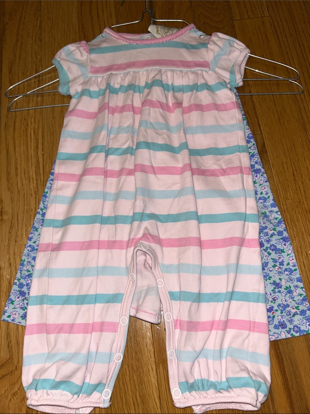 TBBC Girls' Pink & Teal Stripe Romper 0/3 Months